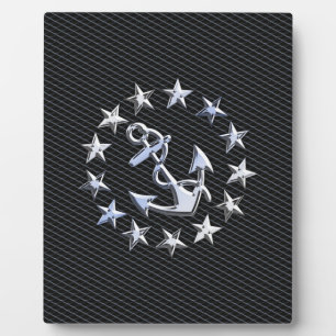 Silver Yacht Naval Flag auf Charcoal Grille Fotoplatte