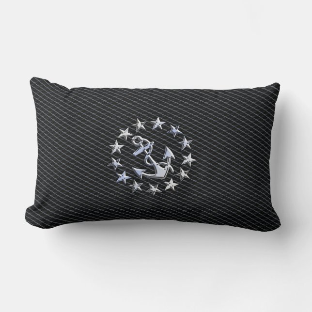 Silver Yacht Naval Flag auf Charcoal Grille Lendenkissen (Vorderseite)
