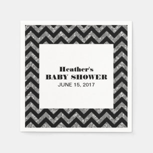 Silver Zickzack Glitzer Babydusche Papier Napkins Serviette