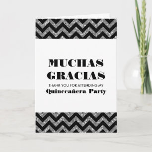 Silver Zickzack Glitzer Quinceañera Danke Karte