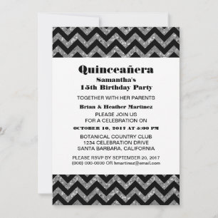 Silver Zickzack Glitzer Quinceañera Party Einladun Einladung