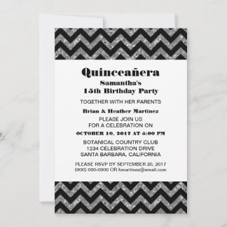 Silver Zickzack Glitzer Quinceañera Party Einladun Einladung