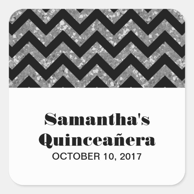 Silver Zickzack Glitzer Quinceañera Stickers (Vorderseite)