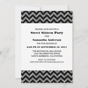 Silver Zickzack Glitzer Sweet 16 Party Einladung