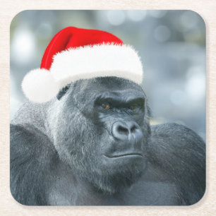 Silverback als Weihnachtsgrouch Rechteckiger Pappuntersetzer