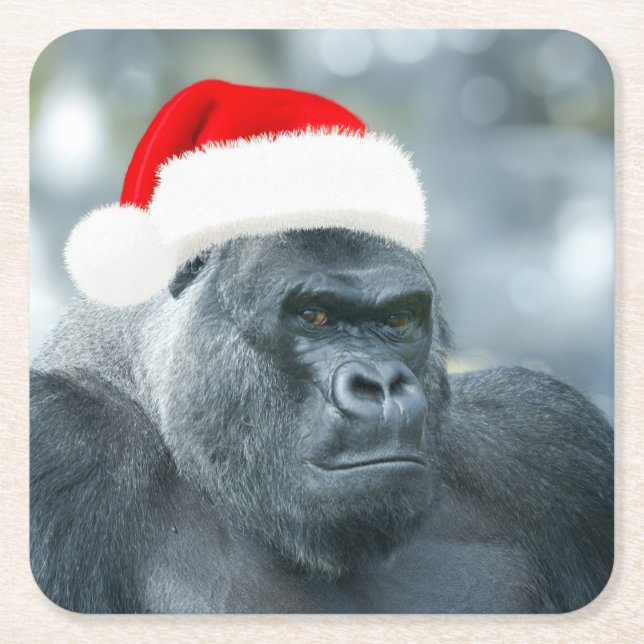 Silverback als Weihnachtsgrouch Rechteckiger Pappuntersetzer (Vorderseite)