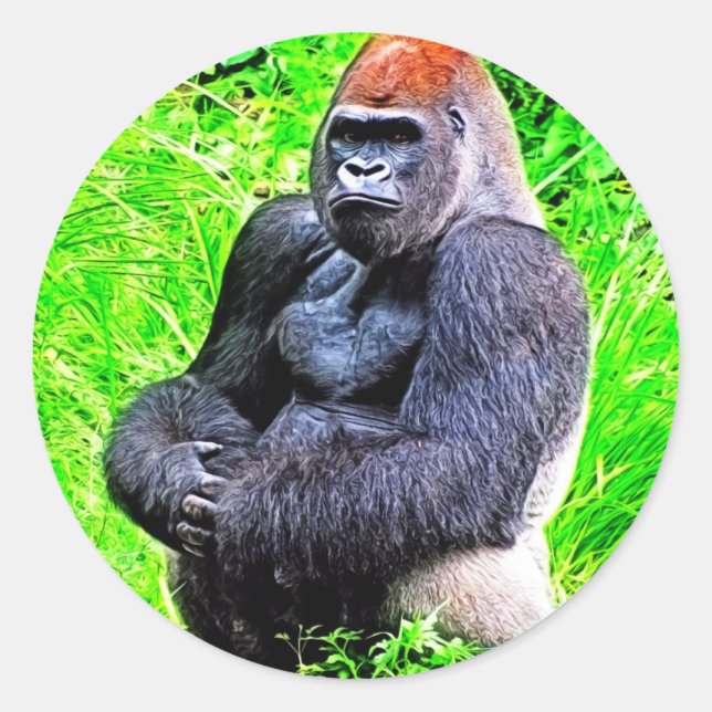 Silverback Gorilla Foto Painting Runder Aufkleber (Vorderseite)