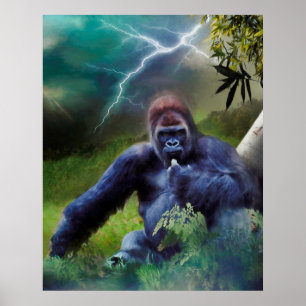 SILVERBACK GORILLA JUNGLE ERLEUCHTUNG POSTER