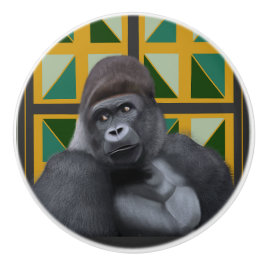 Silverback Gorilla Yellow und Green Geometric Keramikknauf