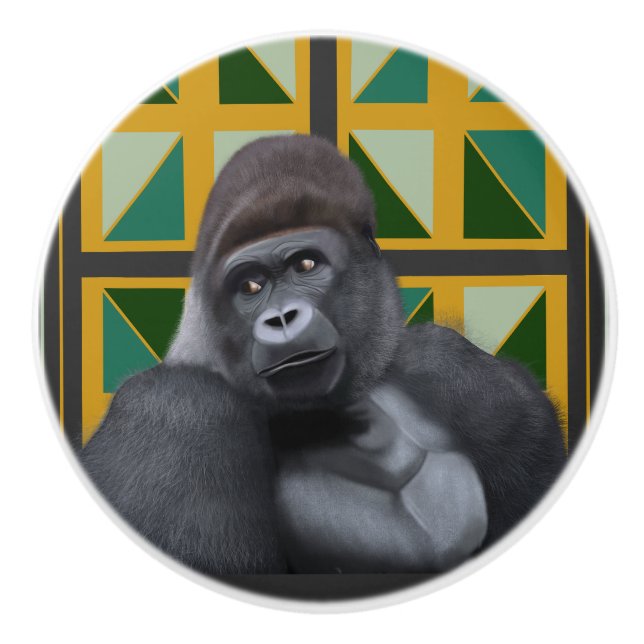 Silverback Gorilla Yellow und Green Geometric Keramikknauf (Vorderseite)