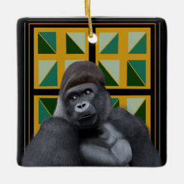 Silverback Gorilla Yellow und Green Geometric Keramikornament