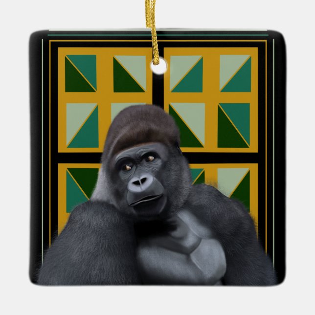 Silverback Gorilla Yellow und Green Geometric Keramikornament (Vorderseite)