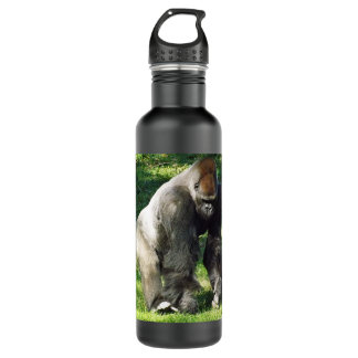 Silverback-männlicher Tiefland-Gorilla-stehendes Edelstahlflasche