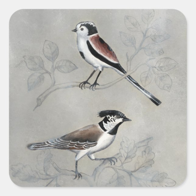 Silvered Aviary | Ein Paar Quadratischer Aufkleber (Vorderseite)