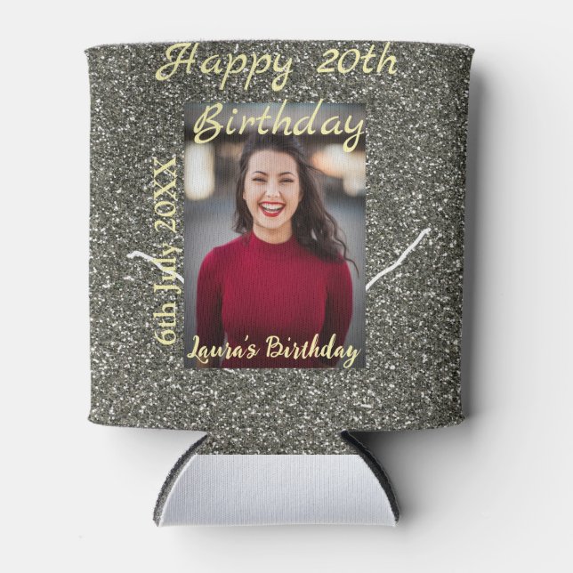 Silverglitter Foto 20. Geburtstag Namensdatum hinz Dosenkühler (Vorderseite)