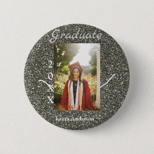 Silverglitter Foto Abschluss hinzufügen Namensklas Button