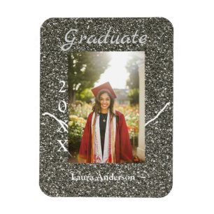 Silverglitter Foto Abschluss hinzufügen Namensklas Magnet