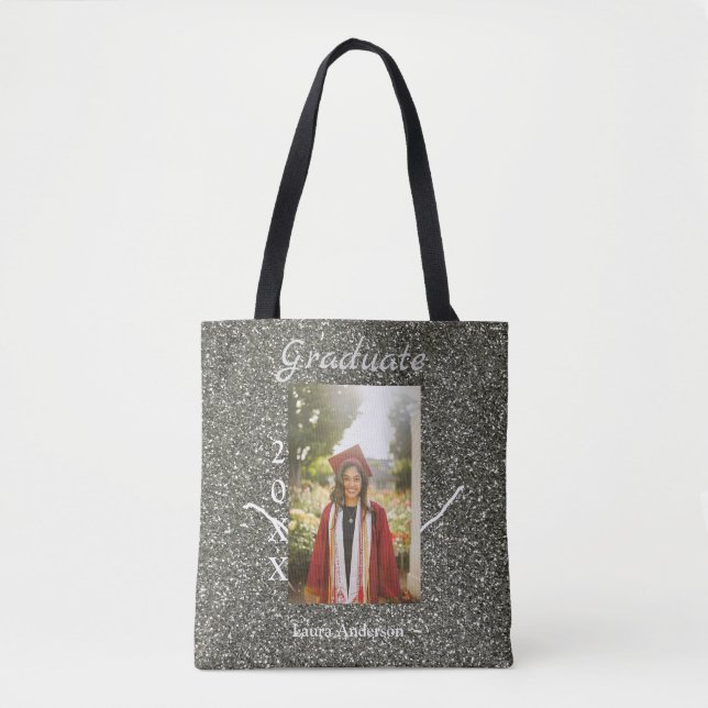 Silverglitter Foto Abschluss hinzufügen Namensklas Tasche (Vorderseite)