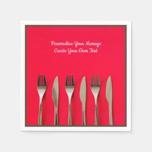 Silverware Utensife Knife Fork on Red Personalize Serviette