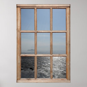 Silvery Beach View aus einem Fenster Poster