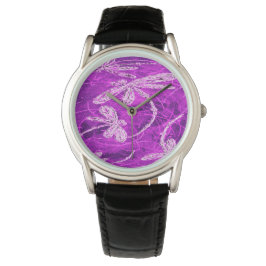 Silvery Dragonfliegen auf einem Zaubermagenta Sky Armbanduhr