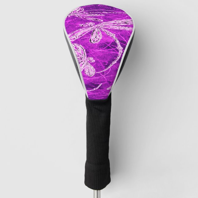 Silvery Dragonfliegen auf einem Zaubermagenta Sky Golf Headcover (Vorderseite)