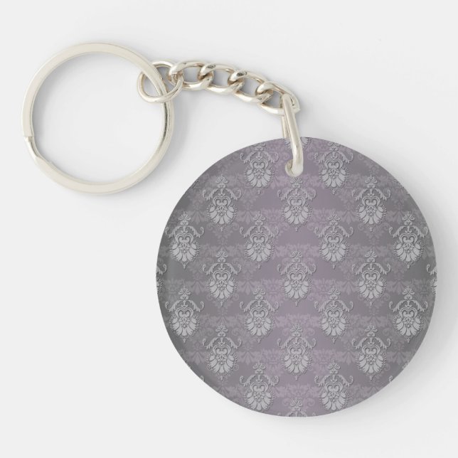 Silvery Gray Damask Muster Schlüsselanhänger (Vorderseite)