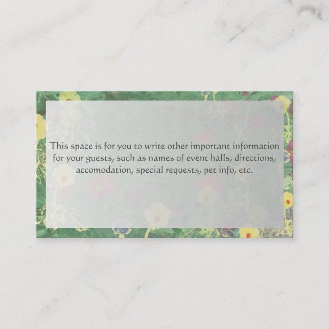 Silvery Green FloralWedding zusätzliche Informatio Begleitkarte (Vorderseite)