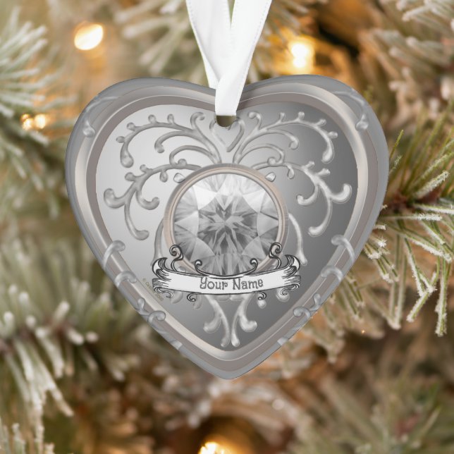 Silvery Imitats Jewel Heart Custom Fee Ornament (Baum)