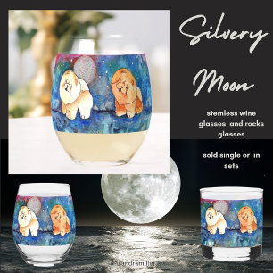 SILVERY MOON Chow Hund Aquarellgesteine oder Weinglas Ohne Stiel