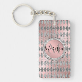 Silvery Pink Glittery Harlequin Monogram Schlüsselanhänger