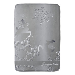 Silvery Reindeer & Snowflakes Badematte