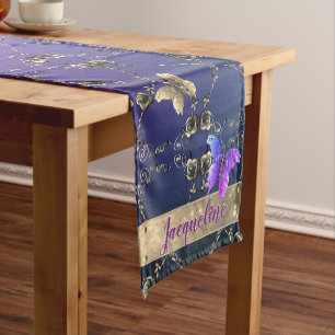 Silvery Rose Hearts & Butterfells mit/Name Kurzer Tischläufer