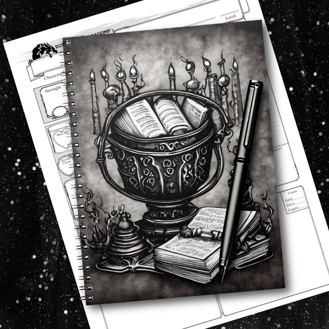 Silvery Steampunk Cauldron Spellbooks und Tränke Notizblock (Von Creator hochgeladen)