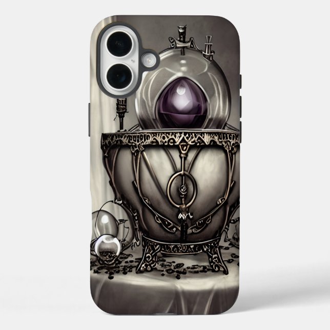 Silvery Verziert Cauldron mit Lila Kristallball iPhone 16 Plus Hülle (Rückseite)