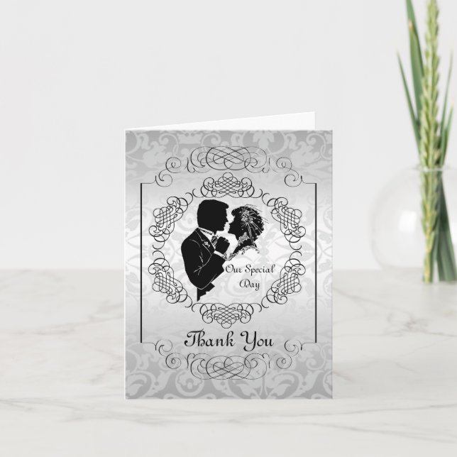 Silvery White Bridge & Groom Silhouette Note Card Karte (Vorderseite)
