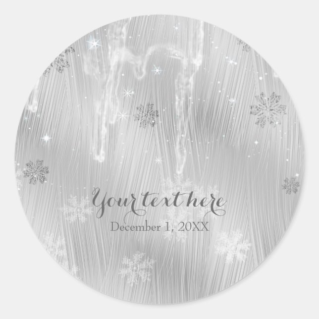 Silvery White Snowflakes Winter Wonderland Gefalle Runder Aufkleber (Vorderseite)