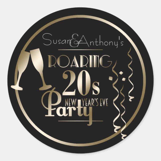 Silvester 2020 Roaring 20er Gold Retro Thema Runder Aufkleber (Vorderseite)