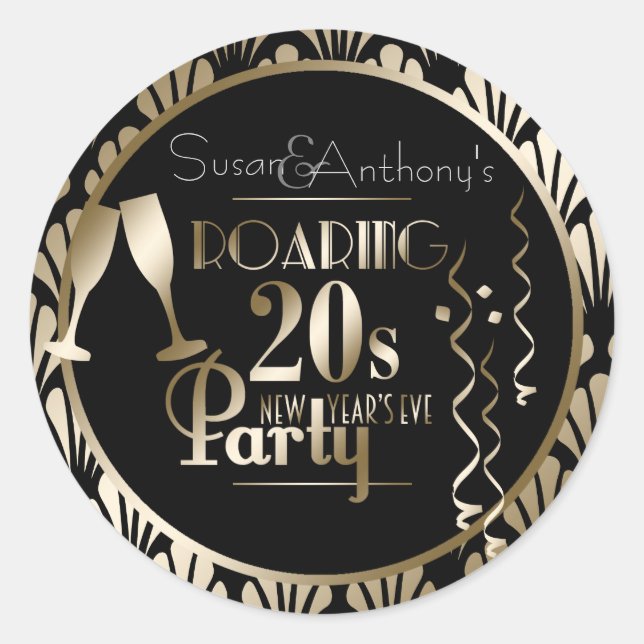 Silvester 2020 Roaring 20er Jahre Gold Art Deco Runder Aufkleber (Vorderseite)