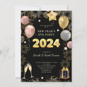 Silvester 2023 Gold-Glitzer auf Schwarz Einladung
