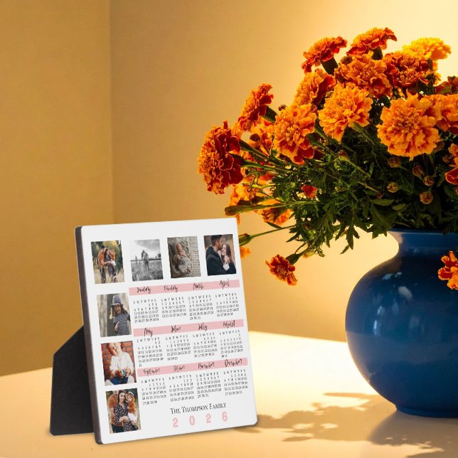Silvester 2025 - Kalenderfamilie Multi Foto Collag Fotoplatte (New Year 2026 Calendar Family Multi Photo Collage Plaque)