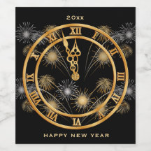 Silvester Black & Gold Clock Weinetikett