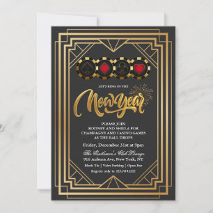 Silvester Casino Vegas Schwarz und Gold Einladung