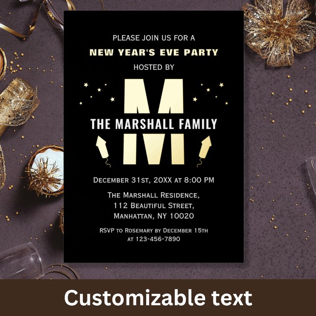 Silvester Celebration Party Family Monogram Folieneinladung (Von Creator hochgeladen)