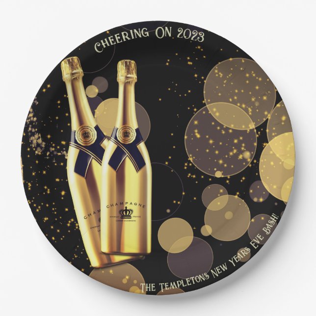 Silvester Champagner Black Gold Paper Plate Pappteller (Vorderseite)