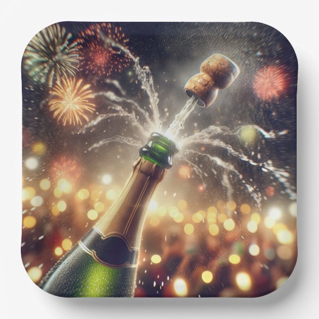 Silvester Champagner mit Popping Cork Pappteller (Vorderseite)