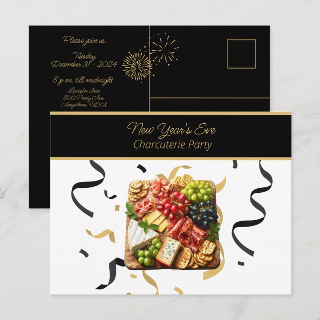 Silvester Charcuterie-Party Postkarte (Vorne/Hinten)