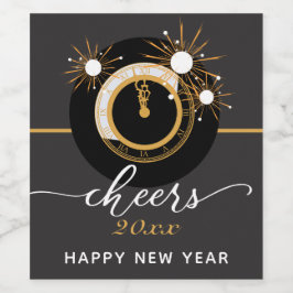 Silvester CHEERS Black & Gold Clock Weinetikett