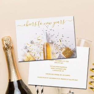 Silvester Chic Gold Champagne Streamers Party Einladung