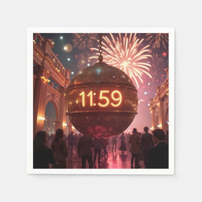 Silvester Countdown-Uhr mit Feuerwerk Serviette (Vorderseite)